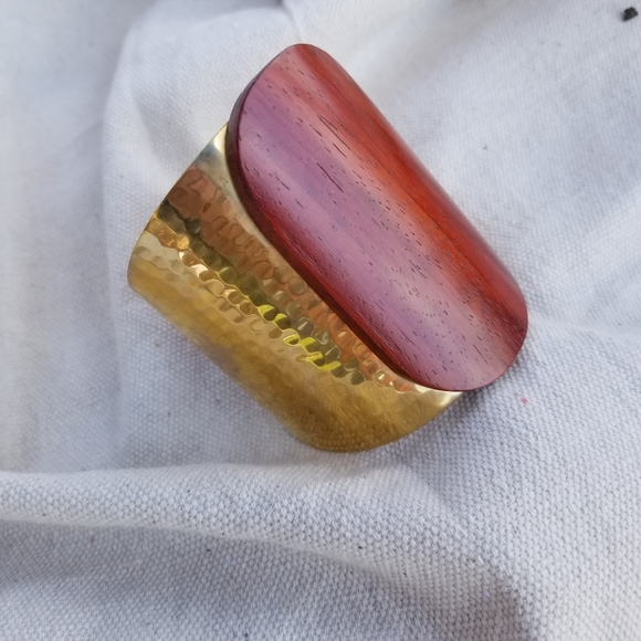 Wood jewelry Modern  cuff bracelet solid brass - Picture 2 of 4